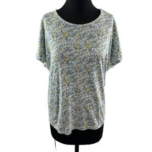 UNIQLO Liberty London Green T-Shirt Floral Print Cotton Round Neck Size L Large